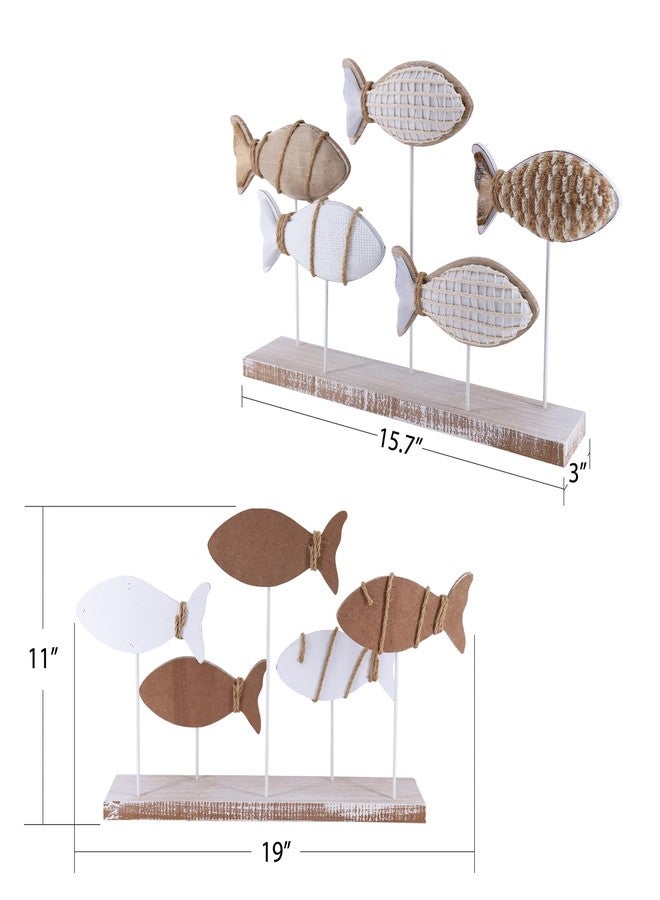 NAUTIMALL Wooden Fish Figurines with Jute Rope and Cotton String, Fish Sculpture Statues for Home Decoration, Table Top Nautical Decor for Living Room, Bedroom, Beachhouse Home Decor (JuteFish-5) - Image 2